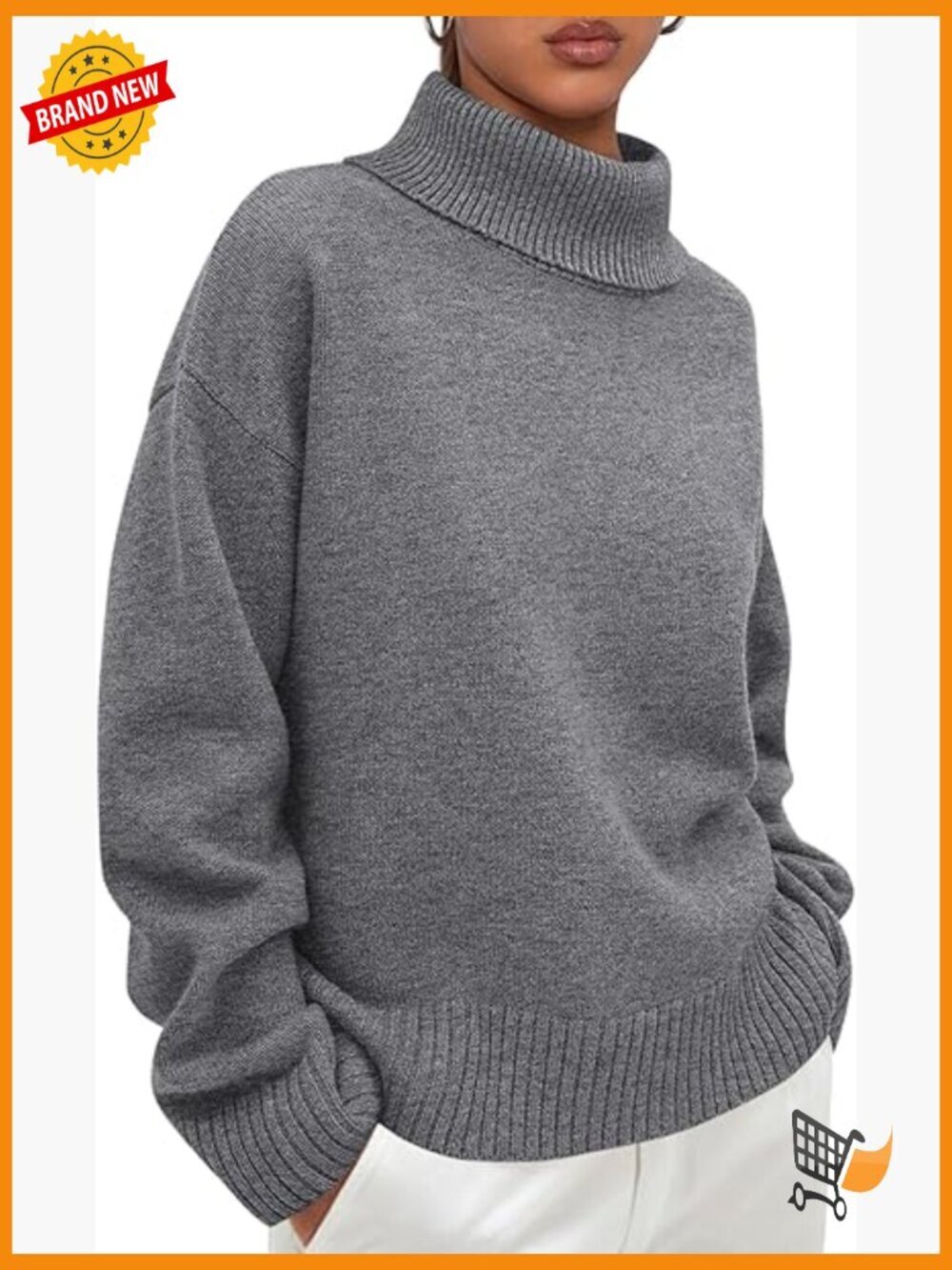 Womens Turtleneck Long Sleeve Chunky Knit Pullover Sweater Loose Fit Fall Winter